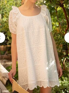 White Eyelet Square-Neck Mini Dress